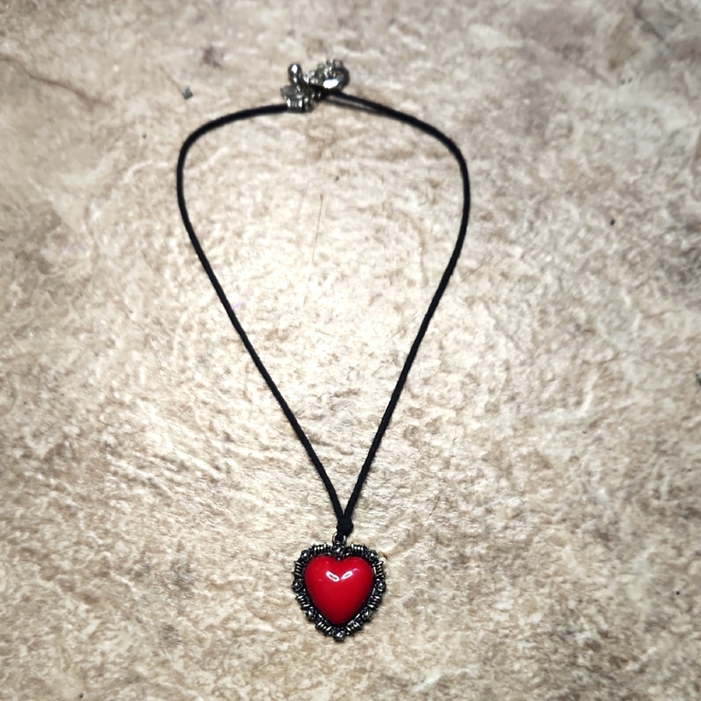 Heart Pendant Choker with Black Cord